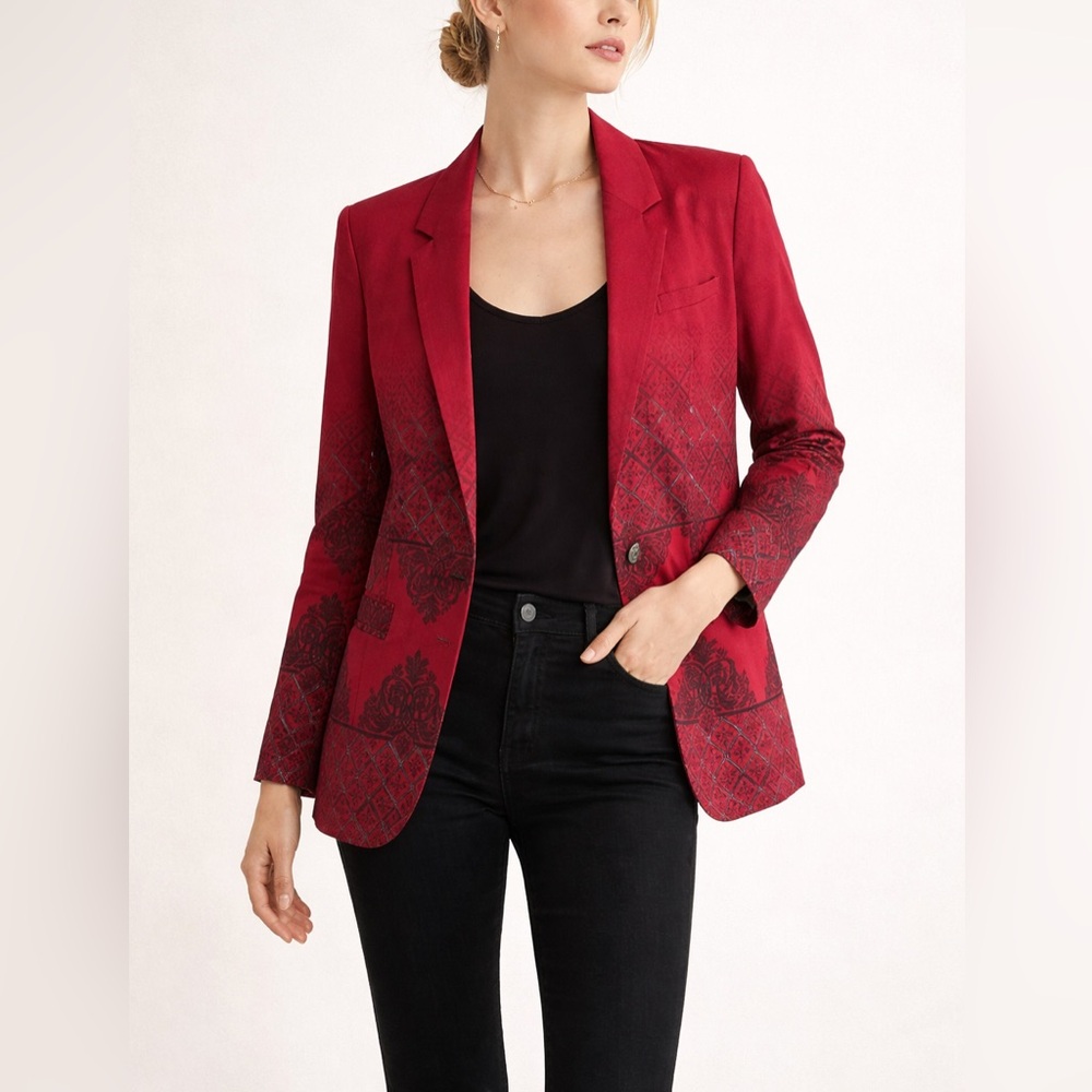Silence + Noise Women’s Red Blazer Small Brocade Jacquard Statement Jacket